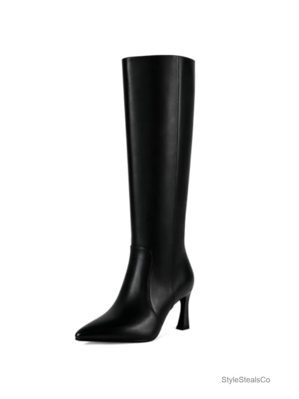 Knee High Boots Womens Pointed Toe Faux Leather Block Heel Tall Boots